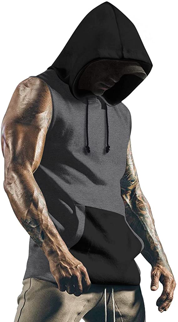 COOFANDY Men's Workout Gym Hooded Tank Top Sleeveless Cut Off Fashion T Shirts