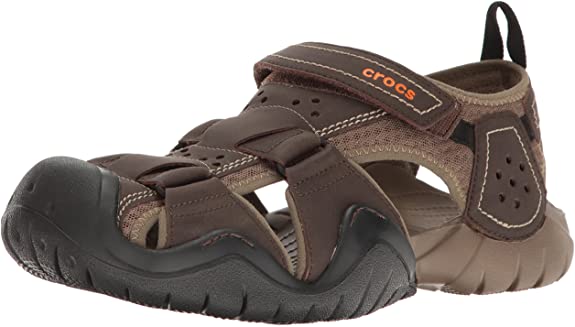 Crocs Men's Swiftwater Leather Fisherman Sandal | Casual Slip On Sandals for Men