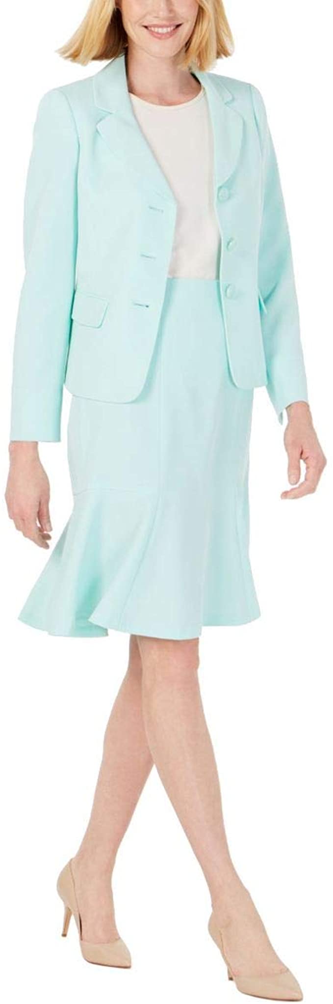 Le Suit Women's Stretch Crepe 3 Button Notch Collar Skirt Suit