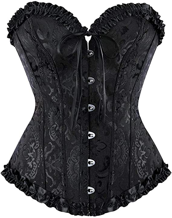 frawirshau Women's Lace Up Boned Overbust Corset Bustier Lingerie Bodyshaper Top