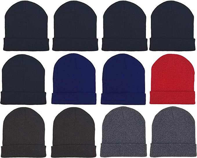 12 Pack Winter Beanie Hats for Men Women