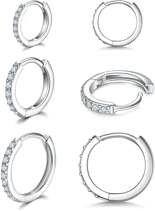 925 Sterling Silver Small Hoop Earrings Cubic Zirconia Huggie Hoop Earrings