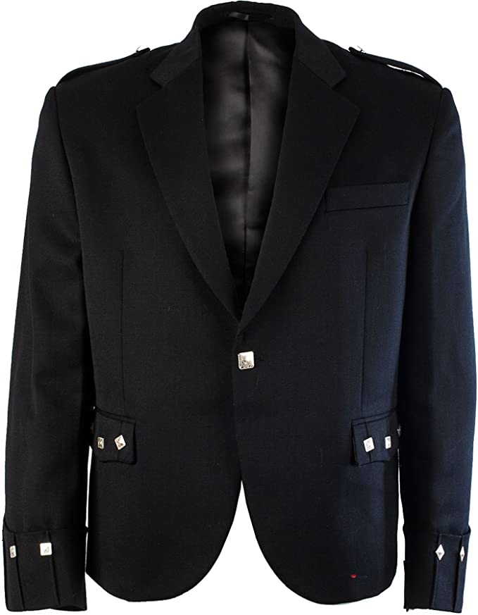 Argyll Kilt Jacket Comfortable Pure Barathea Wool Chrome Buttons Size 48inch - 122cm Short