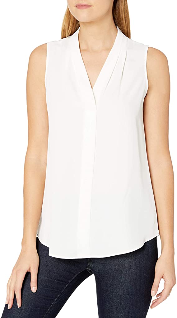 Calvin Klein Women's Sleeveless Blouse with Inverted Pleat (Standard and Plus)