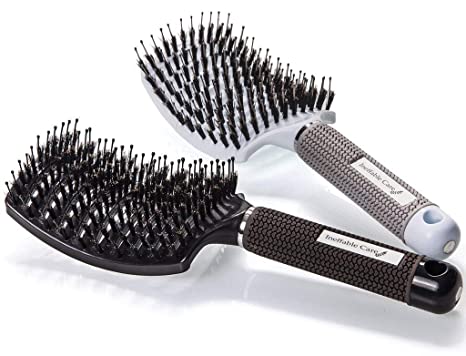 Boar Bristle Hair Brush set - Curved and Vented for Wet or Dry Detangling Hair Brush for Men and Women Long