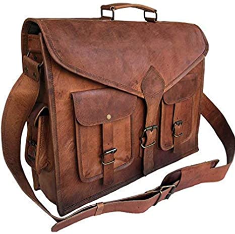 KPL 18 Inch Rustic Vintage Leather Messenger Bag Leather Laptop Bag Men's Leather Briefcase Satchel Bag