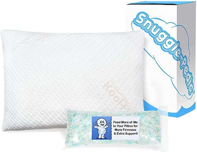 Snuggle-Pedic Adjustable Memory Foam Pillows - GreenGold Certified Pillow w/ Viscose of Bamboo Cover for Side