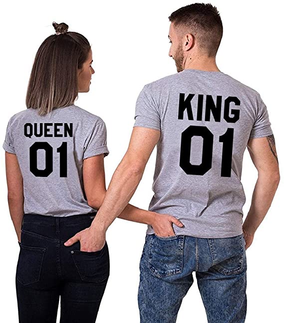T-Shirt King Queen Pair Set 2 Matching Couple Valentine Birthday Wedding