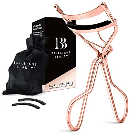 Brilliant Beauty Eyelash Curler with Satin Bag & Refill Pads - Award Winning - No Pinching