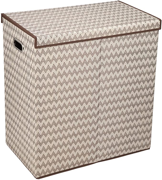 Household Essentials 5626-1 Double Hamper Laundry Sorter with Magnetic Lid Closure | Chevron