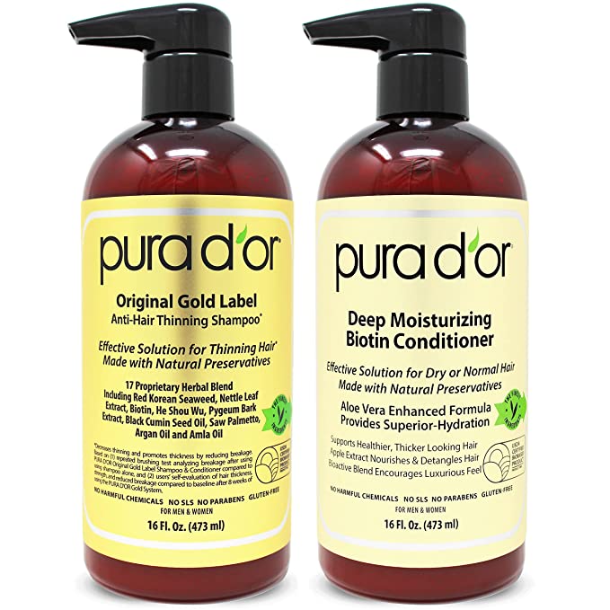 PURA D'OR Biotin Original Gold Label Anti-Thinning (16oz x 2) Shampoo & Conditioner Set