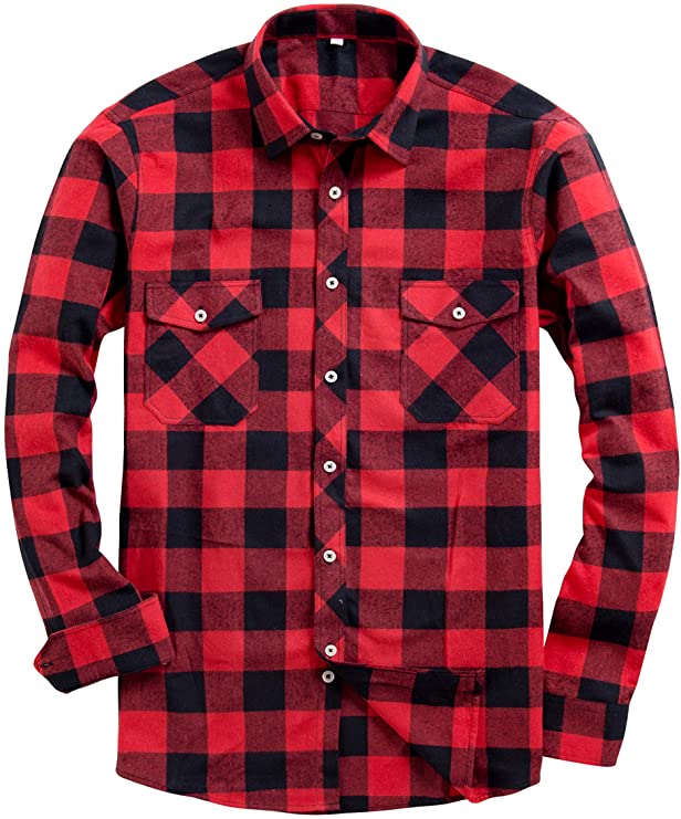 Alimens & Gentle Men's Button Down Regular Fit Long Sleeve Plaid Flannel Casual Shirts