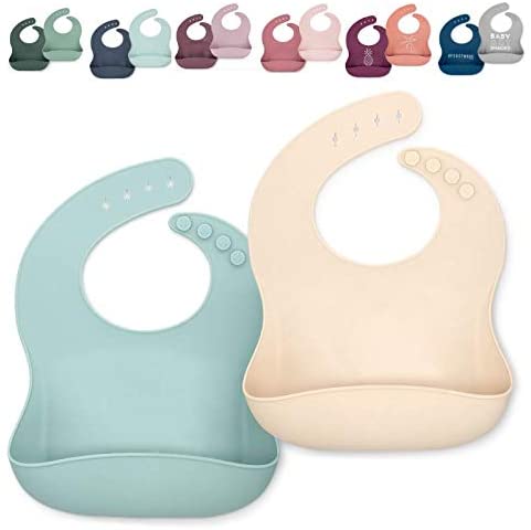 Ava + Oliver Silicone Bib Set - Adjustable Catch All Waterproof Bibs - Set of 2