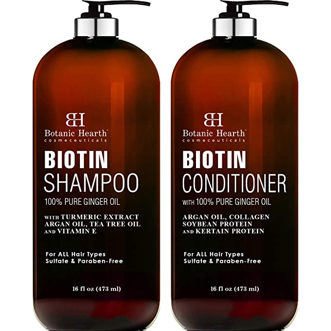 BOTANIC HEARTH Biotin Shampoo and Conditioner Set - with Ginger Oil & Keratin for Hair Loss and Thinning Hair - Fights Hair Loss
