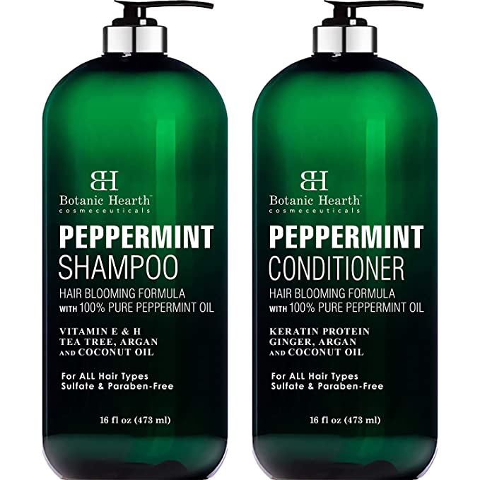 BOTANIC HEARTH Peppermint Oil Shampoo and Conditioner Set - Hair Blooming Formula with Keratin for Thinning Hair - Fights Hair Loss