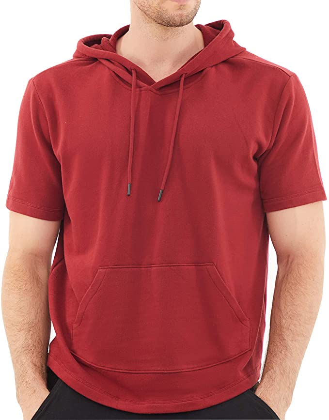 Dubinik Short Sleeve Hoodie for Men Casual Lightweight Sweatshirts with Kangaroo Pocket