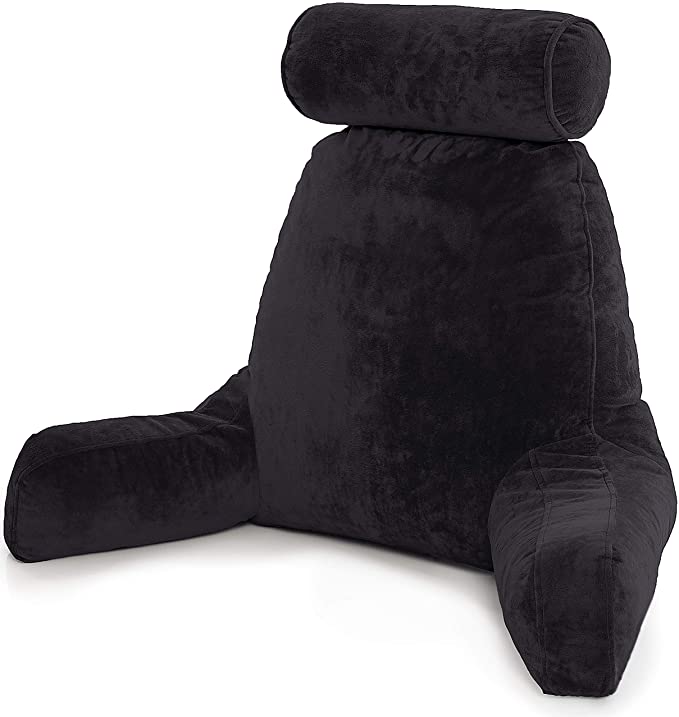 Husband Pillow XXL Black Backrest with Arms - Adult Reading Pillow with Shredded Memory Foam