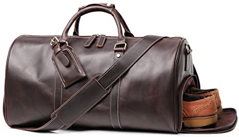 Leathfocus Leather Travel Luggage Bag With Side Pocket