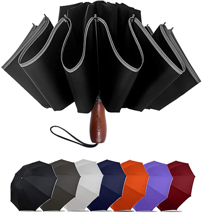 Lejorain Large Reverse Umbrella -50 Inch Windproof Folding Inverted Umbrella - Upside Down with Safety Reflective Strip
