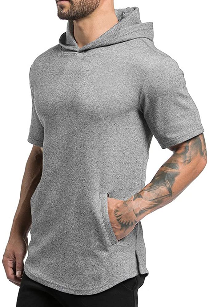 Magiftbox Mens Hipster Hip Hop Workout Short Sleeve Hoodies Pullover Hooded Gym Sweatshirts with Kanga Pocket T07