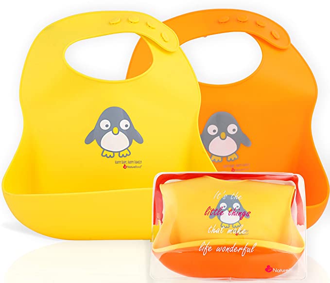 NatureBond Silicone Baby Bibs Easily Wipe Clean With Waterproof Pouch (2 PCs)