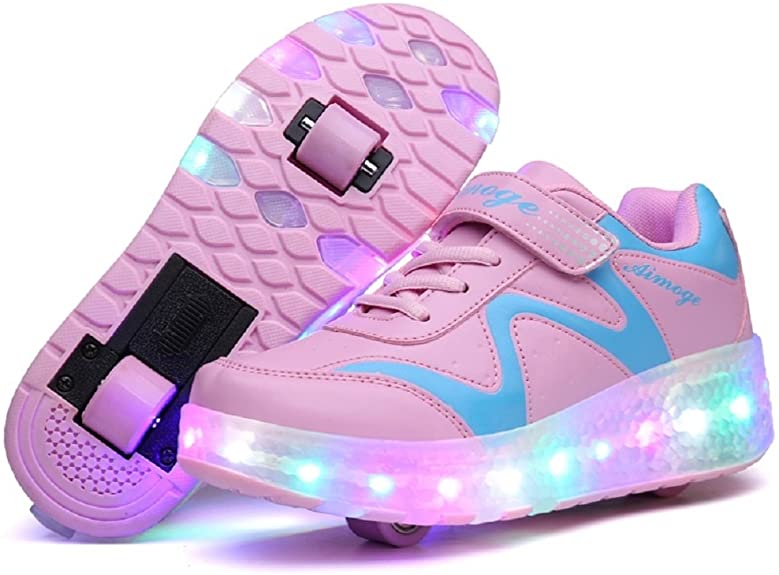 Nsasy Roller Shoes USB Charge Girls Boys Sneakers with Wheels LED Roller Skates Shoes