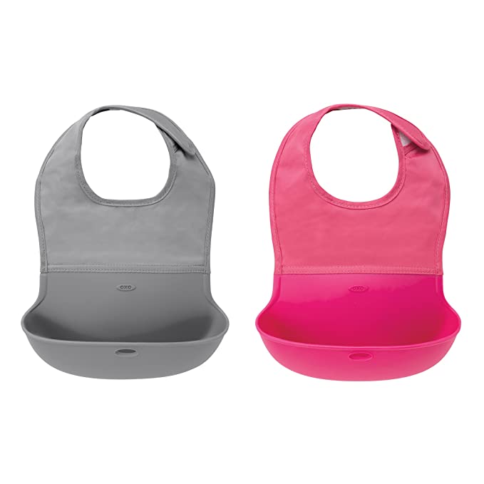 OXO Tot Roll-Up Bib - 2 Pack - Gray / Pink