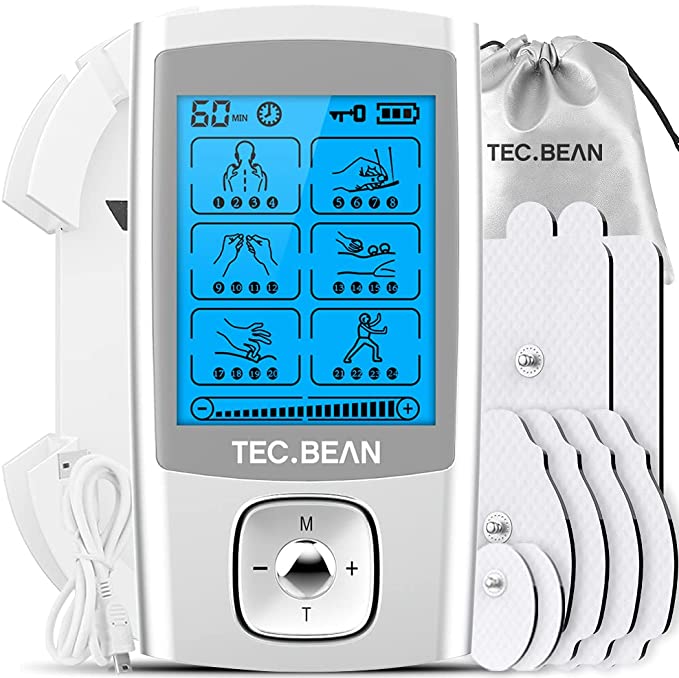 TEC.BEAN Tens Unit for Pain Management and Rehabilitation with 24 Modes and 8 Pads Pulse Impulse Massager Great for Treating Pain and Muscle Relief