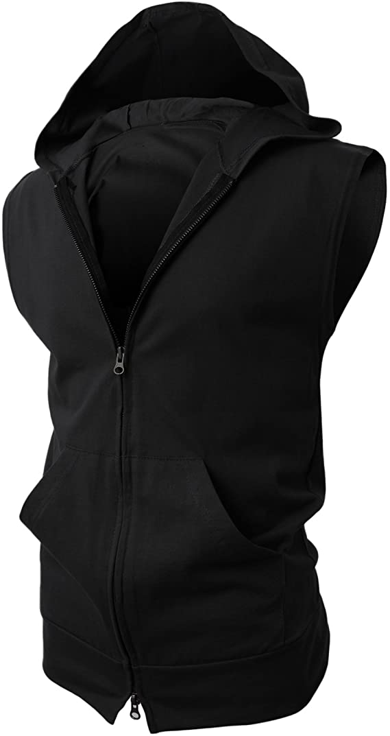 H2H Mens Casual Slim Fit Zip-up Sleeveless Hoodie Lightweight Workout Tank Tops Gym Hoodies