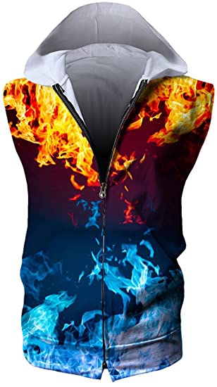 HOP FASHION Women's Sleeveless Print Zipper Hoodies