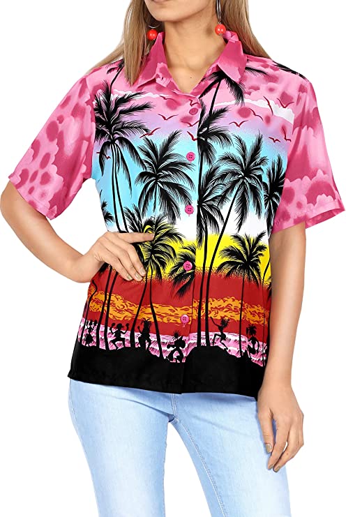 LA LEELA Women's Blouse Tops Hawaiian Outwear Shirt