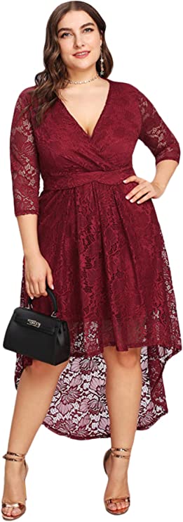 GMHO Women's Plus Size Floral Lace Off-The-Shoulder Cocktail Formal Swing Dress …